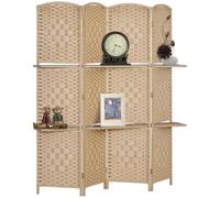 Homcom biombo separador de ambientes de 4 paneles 160x170 cm con 2 estantes de exhibición extraíbles pantalla de privacidad plegable divisor para oficina dormitorio natural 170 cm