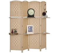 Homcom biombo separador de ambientes de 4 paneles 160x170 cm con 2 estantes de exhibición extraíbles pantalla de privacidad plegable divisor para oficina dormitorio natural 170 cm