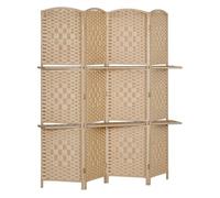 Homcom biombo separador de ambientes de 4 paneles 160x170 cm con 2 estantes de exhibición extraíbles pantalla de privacidad plegable divisor para oficina dormitorio natural