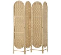 HOMCOM Biombo Separador de Ambientes de 4 Paneles 160x170 cm Natural | Pantalla de Privacidad Plegable Bohemio, Parte Superior Arqueada, Tejido a Mano, Divisor Ligero, Oficina, Dormitorio