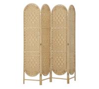 Homcom biombo separador de ambientes de 4 paneles, 160x170 cm, pantalla de privacidad plegable bohemio, con parte superior arqueada, tejido a mano, divisor ligero para oficina, dormitorio, natural