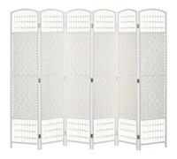 Homcom biombo plegable de 6 paneles, 240x170 cm, biombo separador de ambientes de cuerda de papel, marco de madera, decoración para dormitorio, salón, blanco