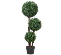 HOMCOM Bola de boj artificial de 3 esferas, planta artificial con tronco de madera en maceta, 30 x 30 x 100 cm, Verde Aosom España
