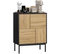 HOMCOM Buffet bajo 60x35x78cm Efecto Madera Negro | Unidad de almacenamiento, armario cocina, puertas empuje, 4 compartimentos, moderno, buffet para comedor y sala estar