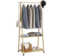 HOMCOM Burro para Ropa de Bambú con 2 Ganchos 84,5x43,5x158 cm Natural