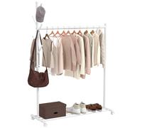 HOMCOM Burro Ropa con Ruedas 5 Ganchos Balda Inferior 120x43x171 cm Blanco