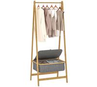 HOMCOM Burro Ropa de Bambú con Cesta de Tela con Tapa, Perchero Burro Ropa Plegable, Perchero para Recibidor, Entrada, Dormitorio, 60x44,5x157,5 cm, Natural y Gris