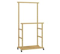 Homcom burro ropa, perchero colgador de ropa de bambú con ruedas, con zapatero, 2 barras para colgar, para entrada, pasillo, dormitorio, 80x40x160 cm, natural 80 cm