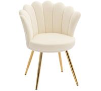 HOMCOM Butaca con forma de concha silla tocador butaca de terciopelo butaca de salón con patas de metal dorado beige