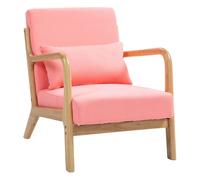 Homcom butaca de salón butaca nórdica sillón de salón con reposabrazos cojín y marco de madera de caucho para dormitorio carga 120 kg 61x78x76 cm rosa