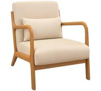 HOMCOM Butaca de Salón Butaca Nórdica Sillón de Salón con Reposabrazos Cojín y Marco de Madera de Caucho para Dormitorio Carga 120 kg 61x78x76 cm Beige