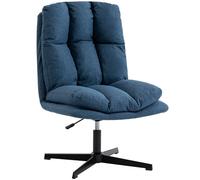 HOMCOM Butaca de Salón, Sillón Ergonómico Giratorio 360°, Sillón Relax con Altura Ajustable, Asiento Ancho, Tapizado en Lino, Base de Metal para Sala de Estar, Dormitorio, Azul Oscuro