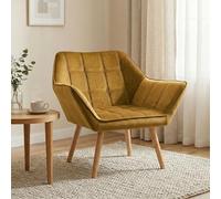 HOMCOM Butaca de Salón Moderna, Sillón Lectura Tapizado en Terciopelo con Patas de Madera, Fácil Montaje, Sillón Relax para Sala de Estar, Dormitorio y Balcón, Amarillo Mostaza