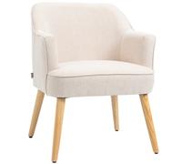 HOMCOM Butaca de Salón Moderna Sillón Tapizado en Lino Sintético Patas de Madera para Dormitorio Oficina 64,5x65x79,5 cm Crema Aosom España