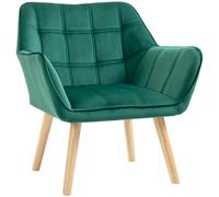 HOMCOM Butaca de Salón Moderna Tapizado en Terciopelo con Asiento Ancho Patas de Madera Sillón Relax para Sala de Estar Verde