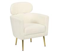 HOMCOM Butaca de Salón Sillón Individual Silla de Ocio Tapizado en Vellón con Reposacabezas y Patas de Metal para Dormitorio Oficina Habitación Carga 125 kg Crema Cream 71x65x90cm