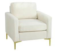 Homcom butaca de salón, sillón relax de 81 cm, tapizado en terciopelo, cojines gruesos, patas de metal, estructura de madera, para sala de estar, dormitorio, oficina, crema