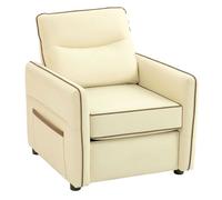 Homcom butaca de salón, sillón relax moderno, 80x81x90 cm, tapizada en cuero sintético, acolchado grueso, asiento ancho, reposabrazos y bolsillo lateral, montaje rápido, beige