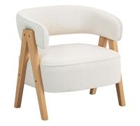 Homcom butaca de salón tapizada en borreguito, sillón de lectura acolchado grueso y moderno, asiento ancho, patas de madera, respaldo curvado, para dormitorio, oficina, blanco 64 cm