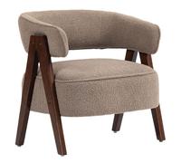 Homcom butaca de salón tapizada en borreguito, sillón de lectura acolchado grueso y moderno, asiento ancho, patas de madera, respaldo curvado, para dormitorio, oficina, marrón claro 71 cm