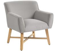 HOMCOM Butaca de Salón Tapizada en Terciopelo con Reposabrazos Acolchados y Patas de Madera Cruzadas 67x65x74 cm Gris Claro