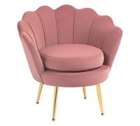 Homcom butaca de salón tapizada en terciopelo sillón butaca de dormitorio con respaldo en forma de concha y patas doradas para comedor 76x67x74 cm rosa 67 cm