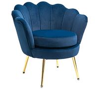 HOMCOM Butaca de Salón Tapizada en Terciopelo Sillón Butaca de Dormitorio con Respaldo en Forma de Concha y Patas Doradas para Comedor 76x67x74 cm Azul