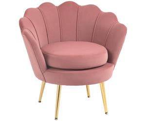 HOMCOM Butaca de Salón Tapizada en Terciopelo Sillón Butaca de Dormitorio con Respaldo en Forma de Concha y Patas Doradas para Comedor 76x67x74 cm Rosa