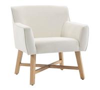 HOMCOM Butaca de Salón Tapizada en Terciopelo Sillón Relax Moderno con Asiento Reposabrazos Acolchados Patas de Madera y Base Cruzada para Dormitorio 67x65x74 cm Blanco