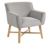 HOMCOM Butaca de Salón Tapizada en Terciopelo, Sillón de Salón Moderno Acolchado, Patas de Madera, Reposabrazos, Base Cruzada, Sillón Relax para Dormitorio, Oficina, Estudio, 67x65x74 cm, Gris Claro G