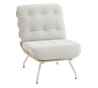 HOMCOM Butaca de Salón, Tapizado en Lino, Sillón Lectura con Asiento Acolchado, Soporte de Madera con Listones, Estructura de Acero, Butaca para Sala de Estar, Dormitorio, Crema ARROZ BLANCO