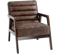 HOMCOM Butaca de Salón, Tapizado en PU, Sillón Lectura con Marco de Madera Maciza, Asiento Acolchado, Asiento Amplio, Butaca para Sala de Estar, Dormitorio, Marrón