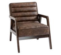 HOMCOM Butaca de Salón, Tapizado en PU, Sillón Lectura con Marco de Madera Maciza, Asiento Acolchado, Asiento Amplio, Butaca para Sala de Estar, Dormitorio, Marrón