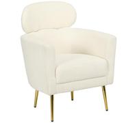 HOMCOM Butaca de Salón Sillón Individual Silla de Ocio Tapizado en Vellón con Reposacabezas y Patas de Metal para Dormitorio Oficina Habitación Carga 125 kg Crema Cream 71x65x90cm