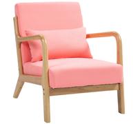 HOMCOM Butaca Nórdica Sillón de Salón Acolchado con Reposabrazos Cojín y Marco de Madera de Caucho 61x78x76 cm Rosa