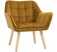 HOMCOM Butaca Salón Moderna Tapizado en Terciopelo con Asiento Ancho Patas de Madera para Sala de Estar Amarillo Aosom España