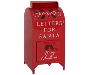 HOMCOM Buzón de Navidad Independiente, Cartas a Papá Noel, Rojo | Buzón de pared, decoración navideña de interior