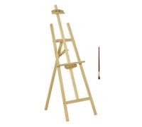 HomCom Caballete de pintura de madera – Ángulo ajustable 75° – Pincel – Natural 51,5x71,5x134,5 cm