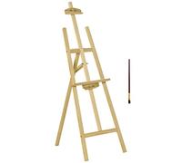 HomCom Caballete de pintura de madera – Ángulo ajustable 75° – Pincel – Natural 51,5x71,5x134,5 cm