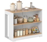 HOMCOM Mesa de Bar de Cocina Alta 3 Niveles 113 x 60 x 90 cm Blanco | 2 compartimentos abiertos, tapa efecto madera natural, para comedor y cocina.