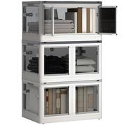 HOMCOM Caja de Almacenamiento Cofre 69L Caja de Cojín Apilable con Ruedas, Caja de Almacenamiento Plegable, Acceso de 5 Lados White 60l x 42b x 34h cm