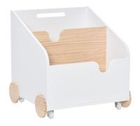 HomCom Caja de almacenaje de madera para juguetes infantiles 2 secciones con ruedas y asa Blanco