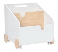 HOMCOM Caja de Almacenamiento de Madera Asa 40x43x43 cm Blanco y Natural | para Juguetes, 2 Secciones, con Ruedas, Librería Infantil, para Habitación de Niños