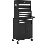HOMCOM Caja de herramientas 3 en 1, armario de herramientas con 4 ruedas, caja de herramientas cerrable con 9 cajones, acero, negro Aosom España