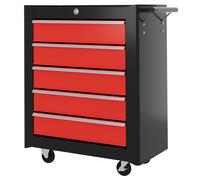HOMCOM Caja de herramientas, armario de herramientas, con ruedas, 5 cajones, chapa de acero, Negro+Rojo