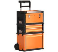 HOMCOM Caja de Herramientas con Ruedas Apilable Carro de Herramientas de Acero con Bandeja Mango Telescópico Naranja y Negro Aosom España
