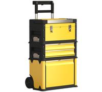 HOMCOM Caja de Herramientas con Ruedas Apilable Carro de Herramientas de Acero con Bandeja Mango Telescópico Amarillo y Negro