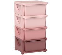 HOMCOM Cajas de Almacenamiento para Niños, 4 Cajones, Bordes Redondeados, Diseño Elevado, 37x37x76 cm, Rosa Aosom España