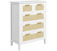 HOMCOM - Cajonera de 5 cajones con asas de madera maciza y guías de metal, mueble de almacenamiento para dormitorio, oficina, salón, color blanco