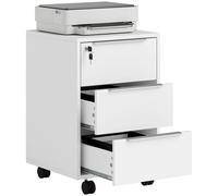 HOMCOM Cajonera de Escritorio con 3 Cajones Cajonera de Oficina con Ruedas Cerradura y 2 Llaves Archivador Móvil para Estudio Salón 40x40x63,5 cm Blanco Blanco